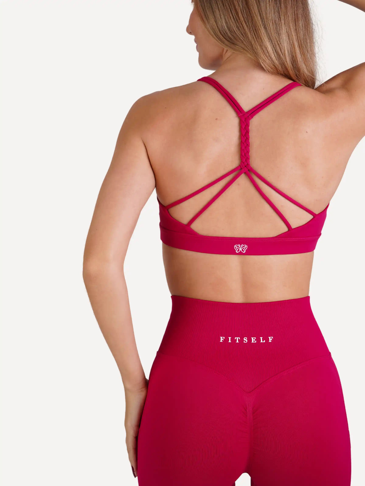 Zestaw legginsy bezszwowe + top LUXE fuksja