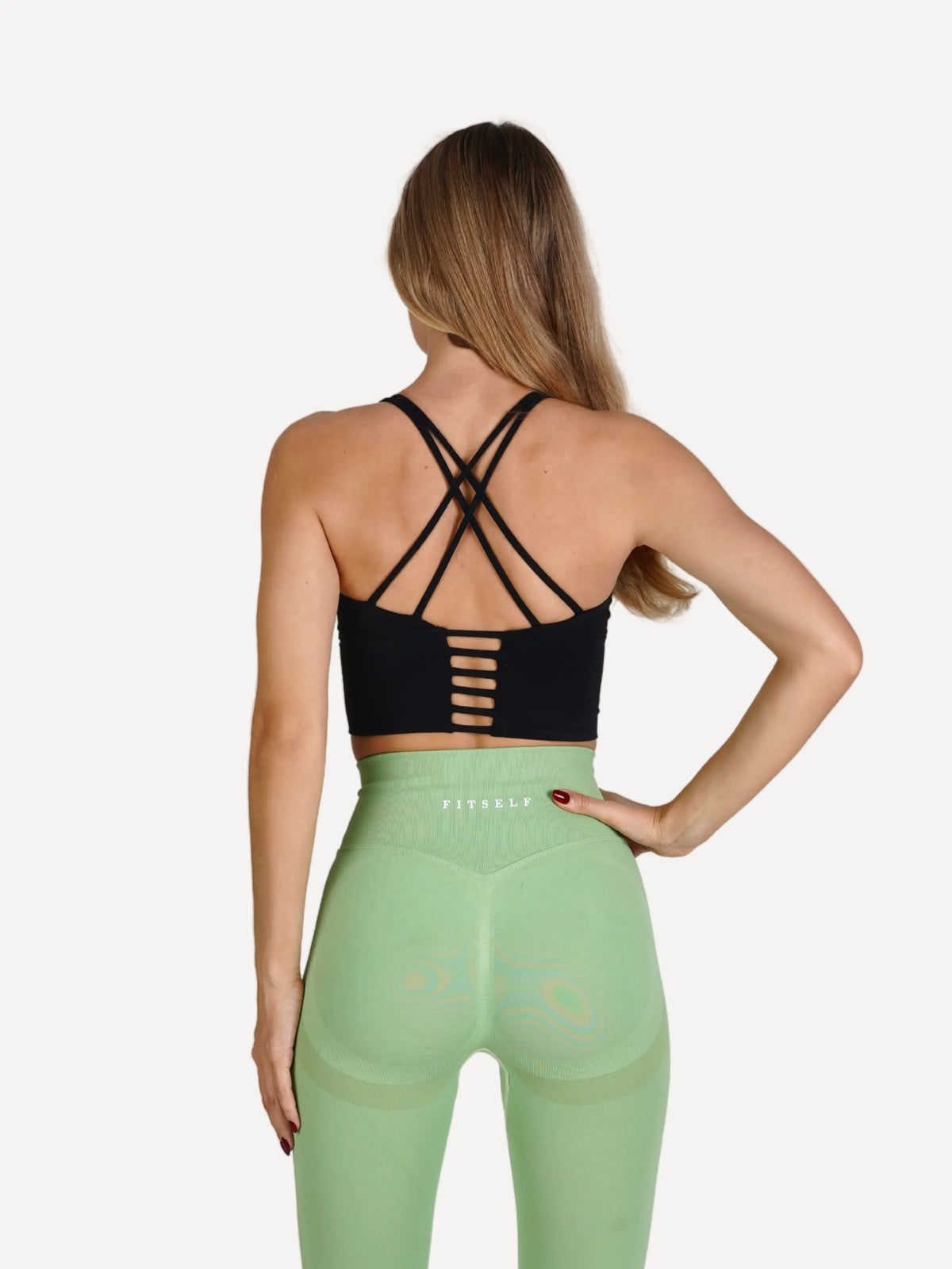 Zestaw Legginsy Double PUSH UP zielone + Top STRAP BRA czarny
