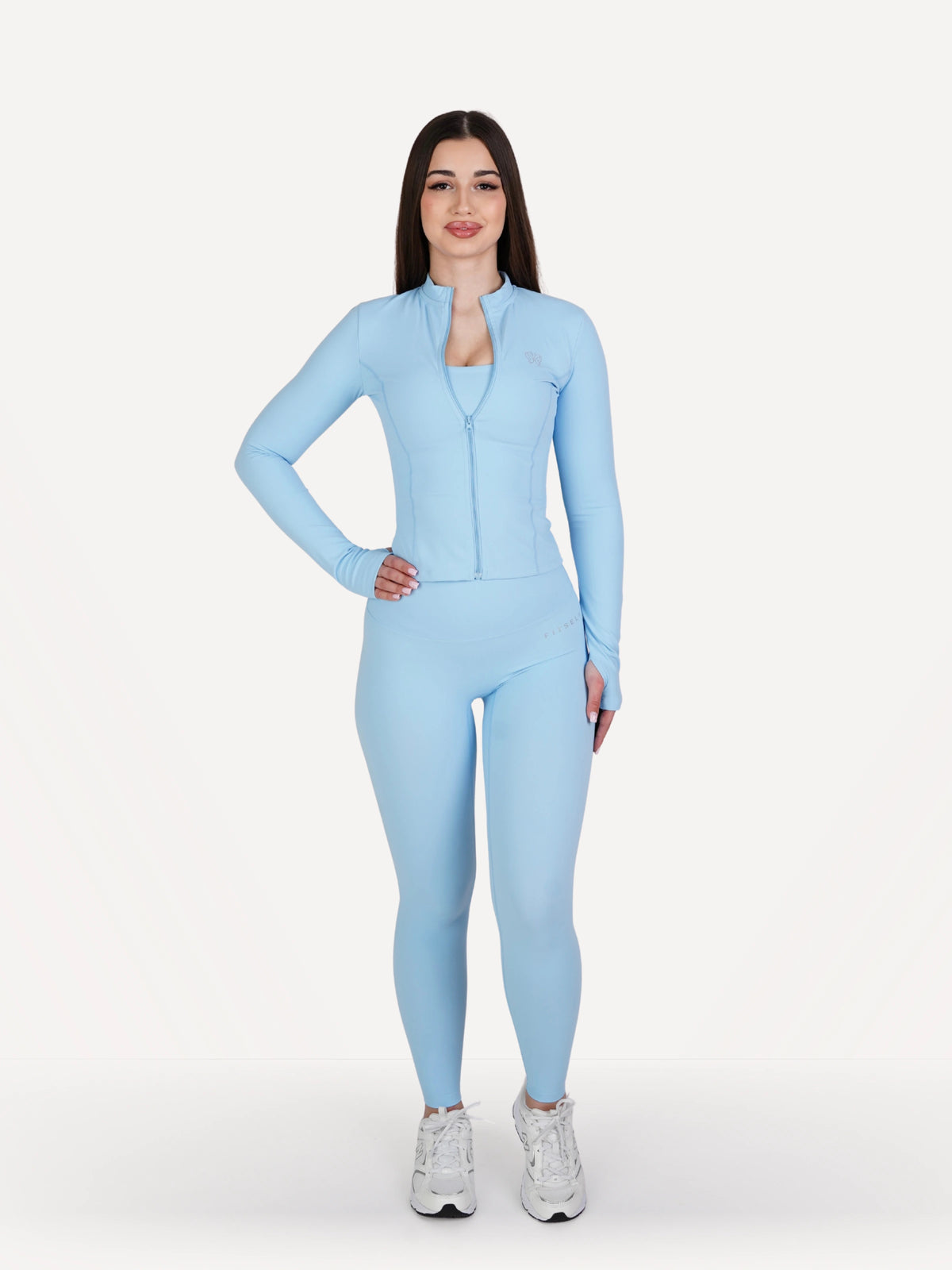 Zestaw 3-częściowy: legginsy + biustonosz + bluza rozpinana ZEN baby blue